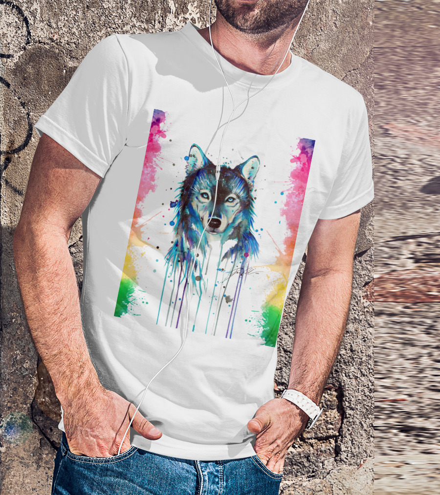 The Wolf Painting Colorful Watercolor T-Shirt