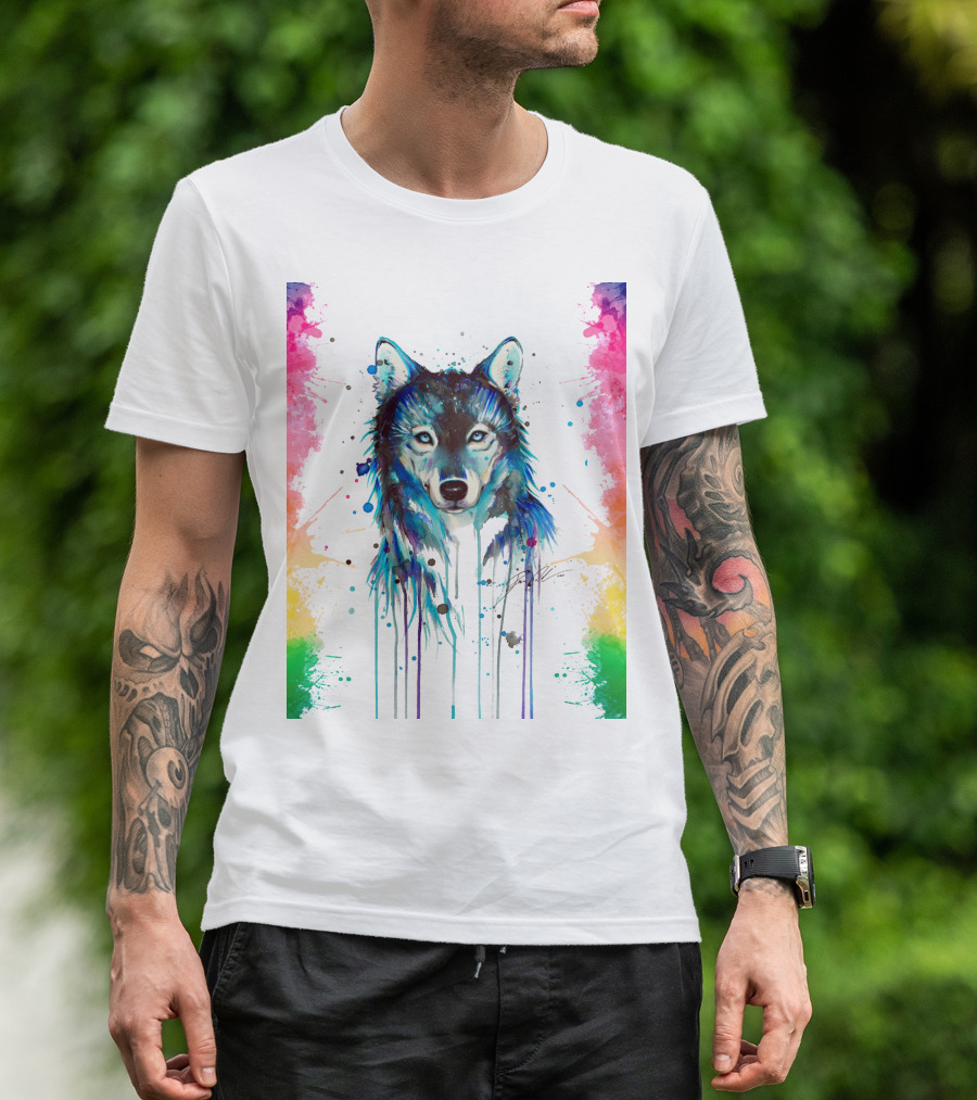 The Wolf Painting Colorful Watercolor T-Shirt