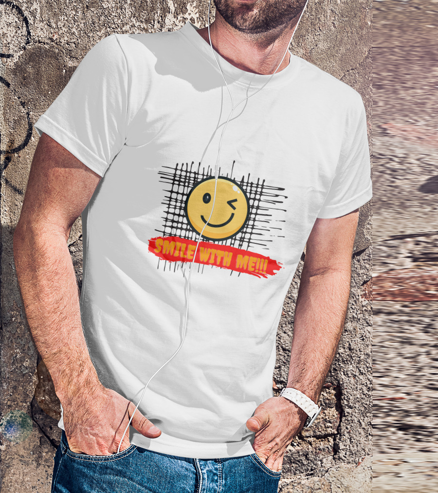SMILE WITH ME Winking Smiley Face And Checkered Grid Background T-Shirt