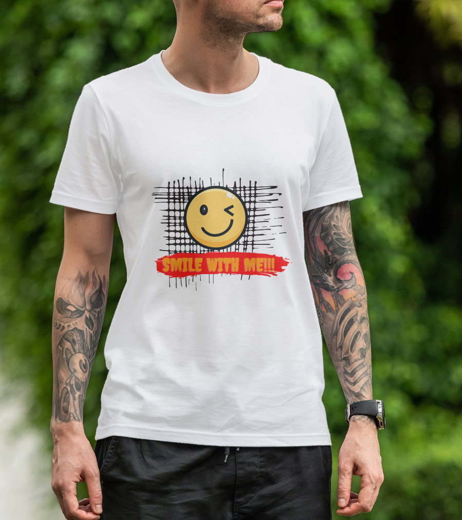 SMILE WITH ME Winking Smiley Face And Checkered Grid Background T-Shirt
