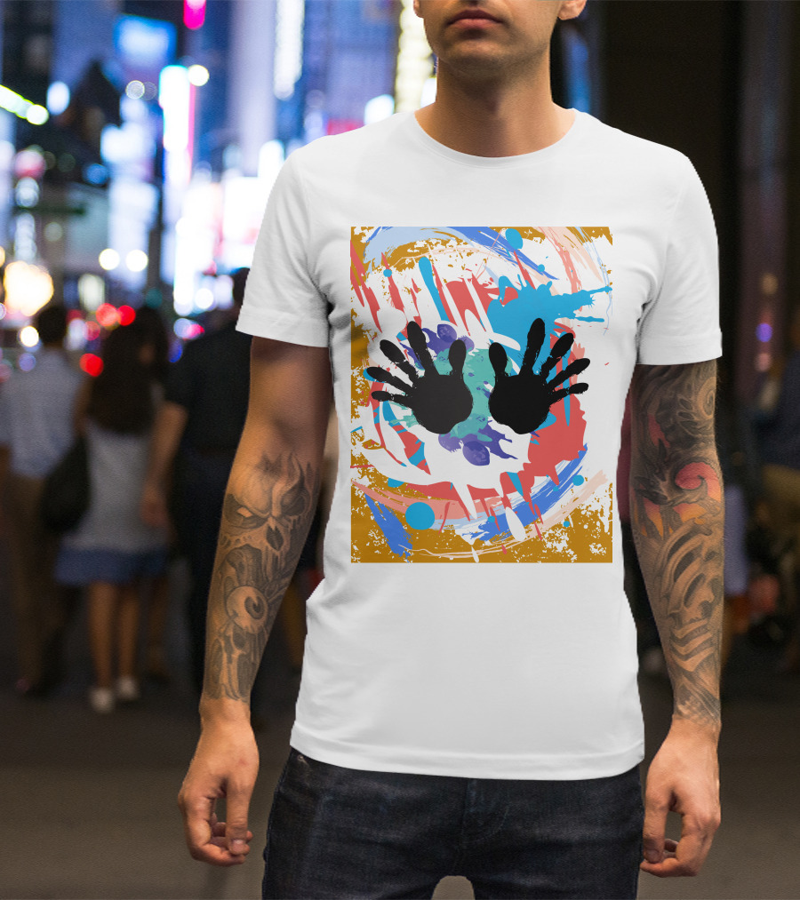Colorful Splash With Black Handprints T-Shirt