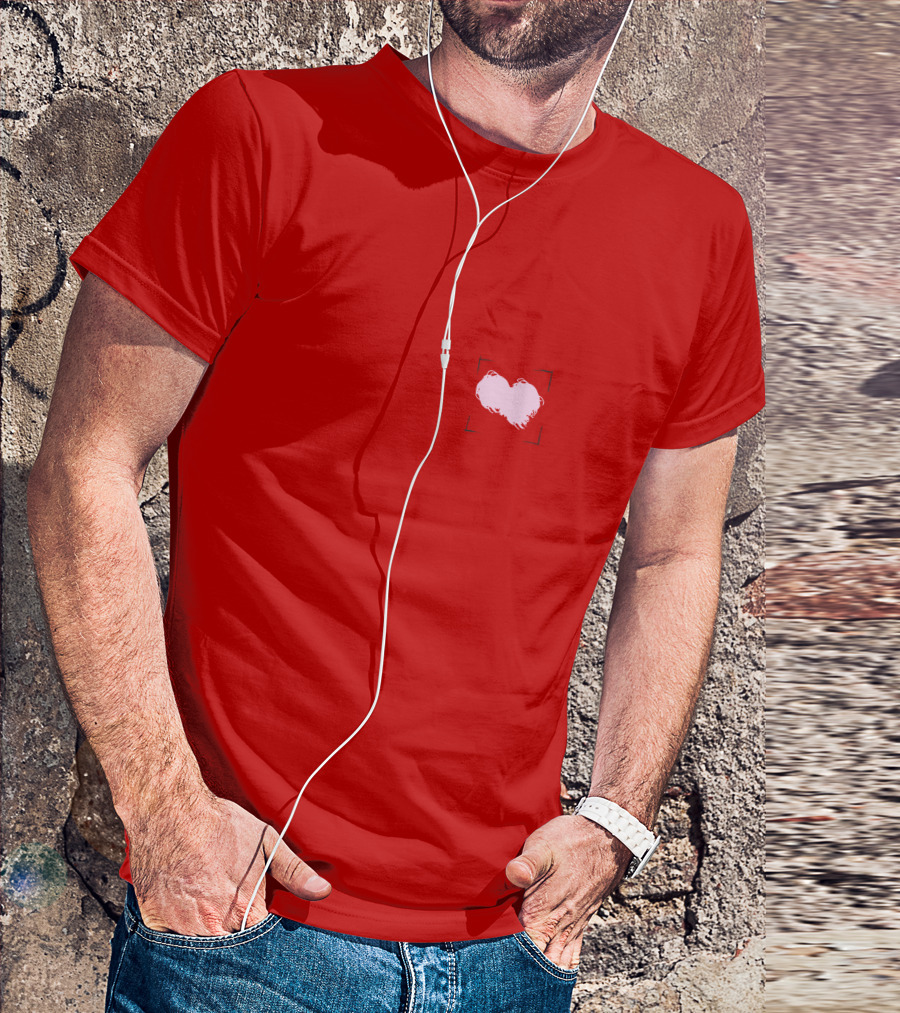 Heart With Framed Brushstroke Texture On Red T-Shirt