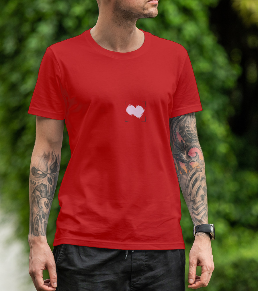 Heart With Framed Brushstroke Texture On Red T-Shirt