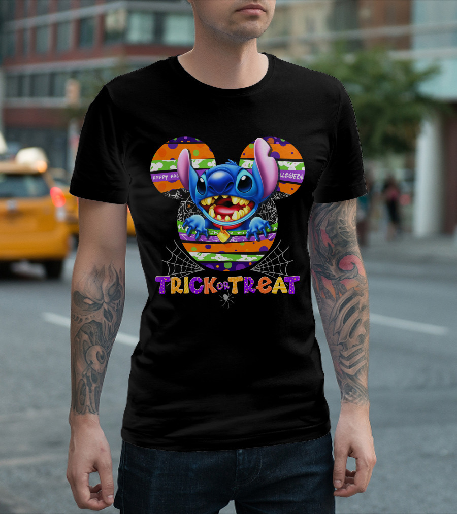 Stitch Happy Halloween Trick Or Treat Mickey Ears T-Shirt