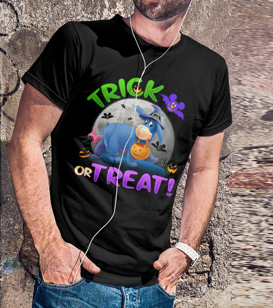 Eeyore Trick Or Treat Halloween Moon Bat Pumpkins T-Shirt