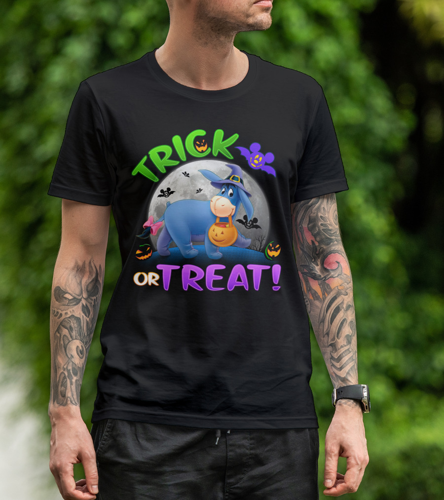 Eeyore Trick Or Treat Halloween Moon Bat Pumpkins T-Shirt