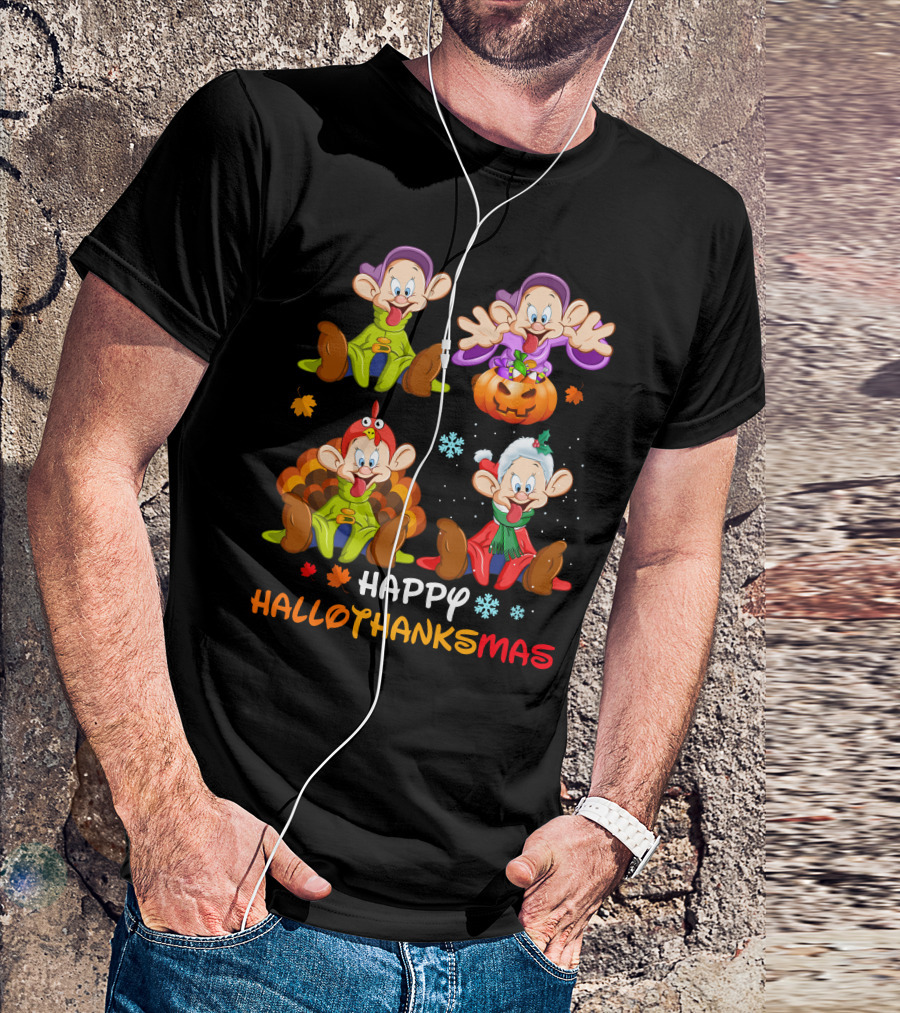 Happy Hallothanksmas Dopey Pumpkin Turkey Santa T-Shirt
