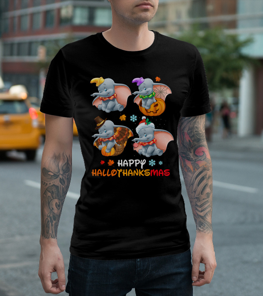Happy Hallothanksmas Dumbo Holiday Theme T-Shirt
