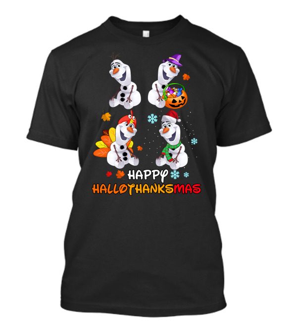 Happy Hallothanksmas Olaf Snowman Seasonal Celebration T-Shirt