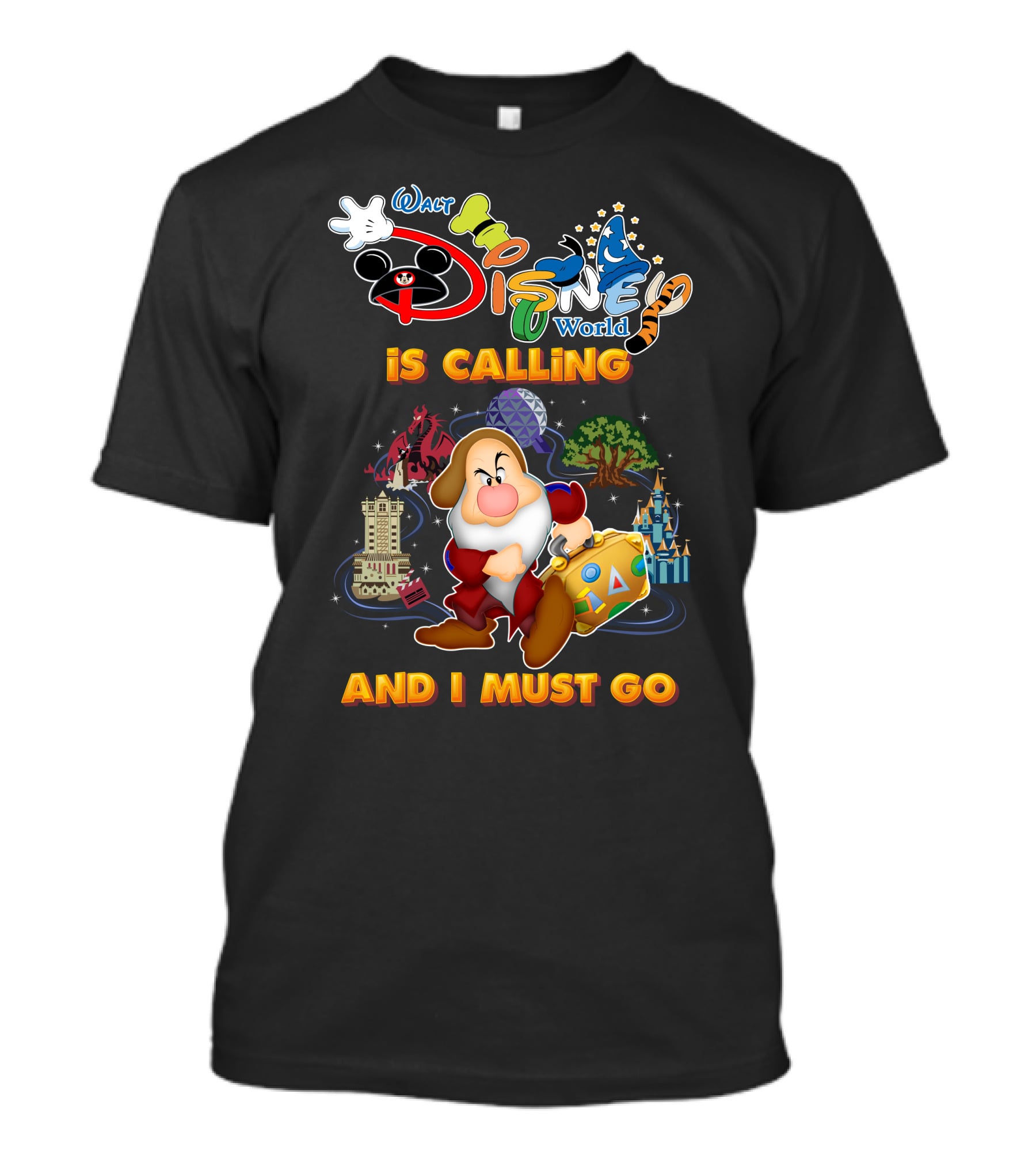 Walt Disney World Is Calling And I Must Go Grumpy Dwarf With Icons T-Shirt