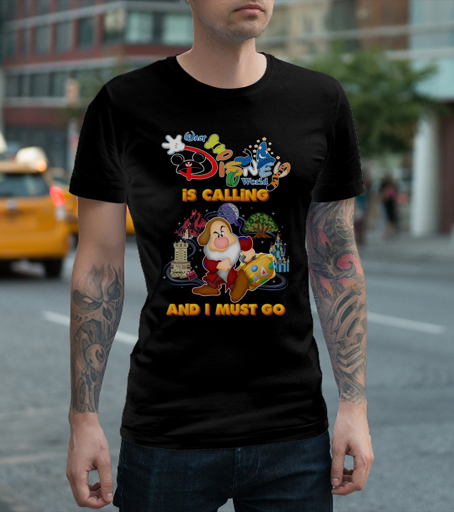 Walt Disney World Is Calling And I Must Go Grumpy Dwarf With Icons T-Shirt