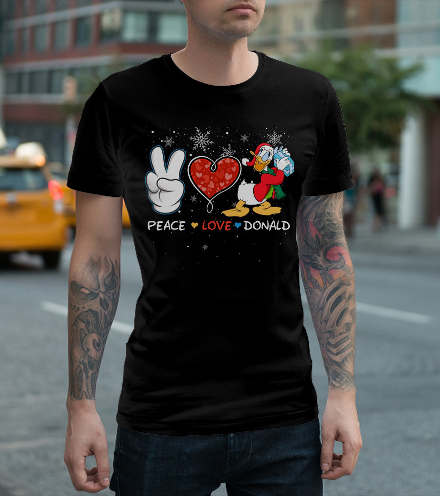 Peace Love Donald Duck Christmas Gift Snowflakes T-Shirt