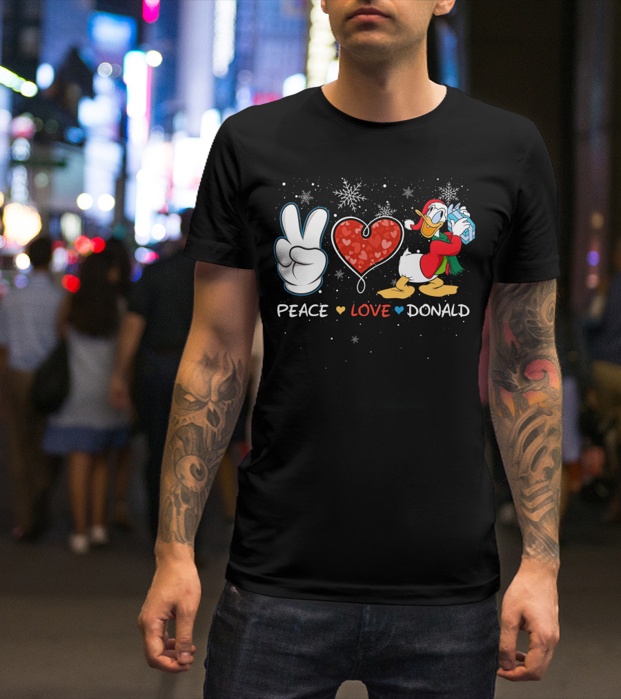 Peace Love Donald Duck Christmas Gift Snowflakes T-Shirt