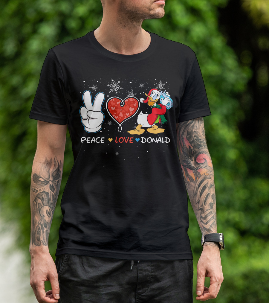 Peace Love Donald Duck Christmas Gift Snowflakes T-Shirt