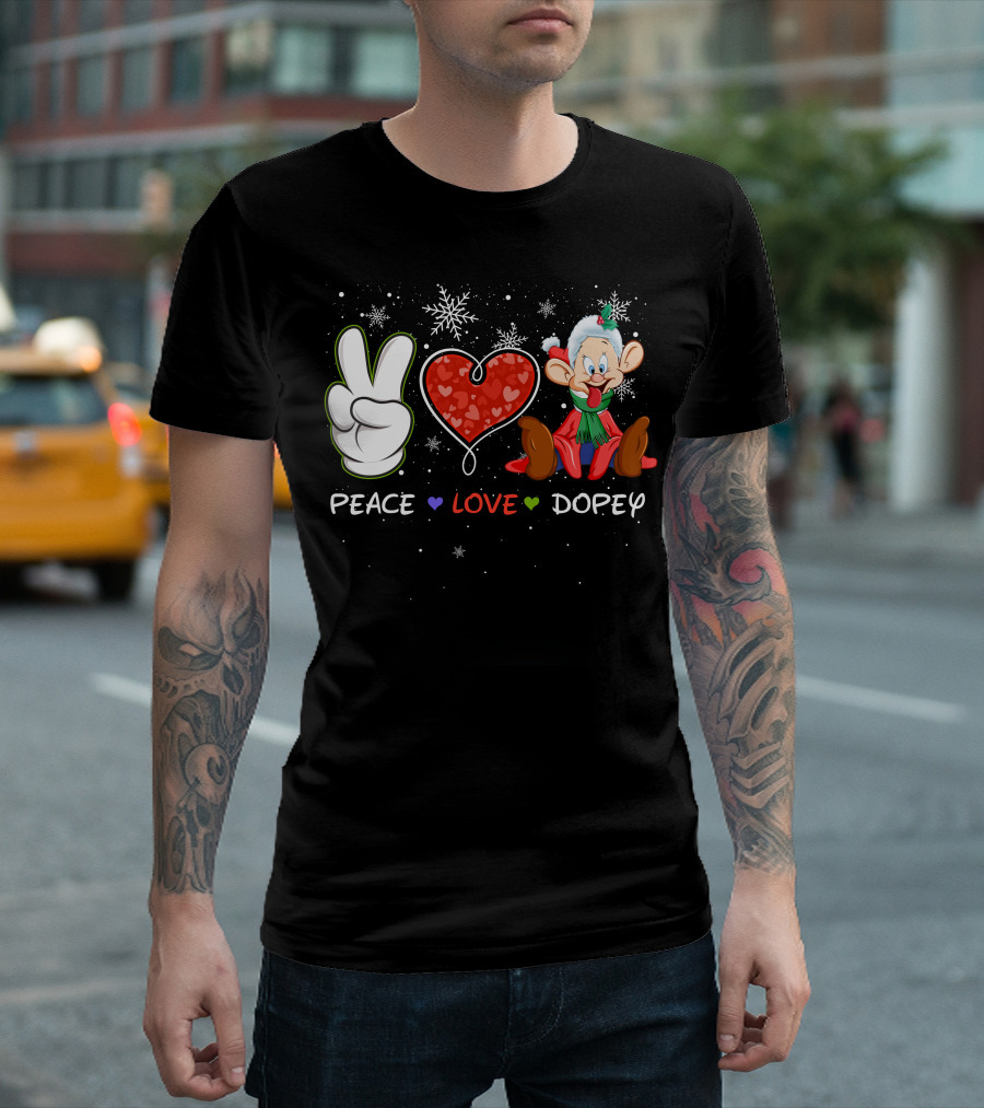 Peace Love Dopey Holiday Christmas Snowflakes T-Shirt