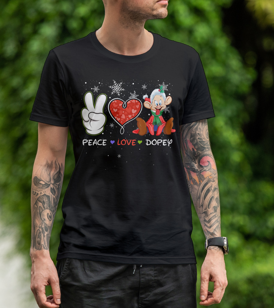 Peace Love Dopey Holiday Christmas Snowflakes T-Shirt