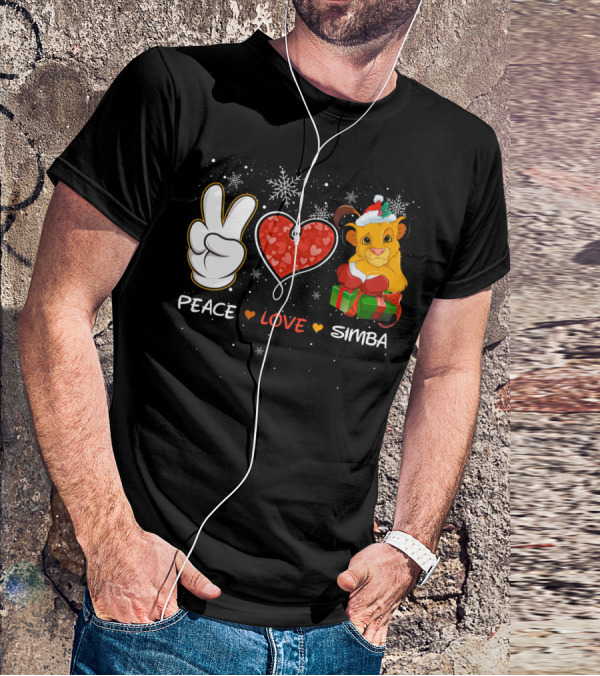 Peace Love Simba Christmas Gift Snowflakes T-Shirt