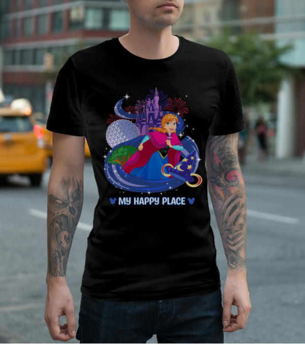 My Happy Place Anna Disney Parks Fireworks And Spaceship Earth T-Shirt
