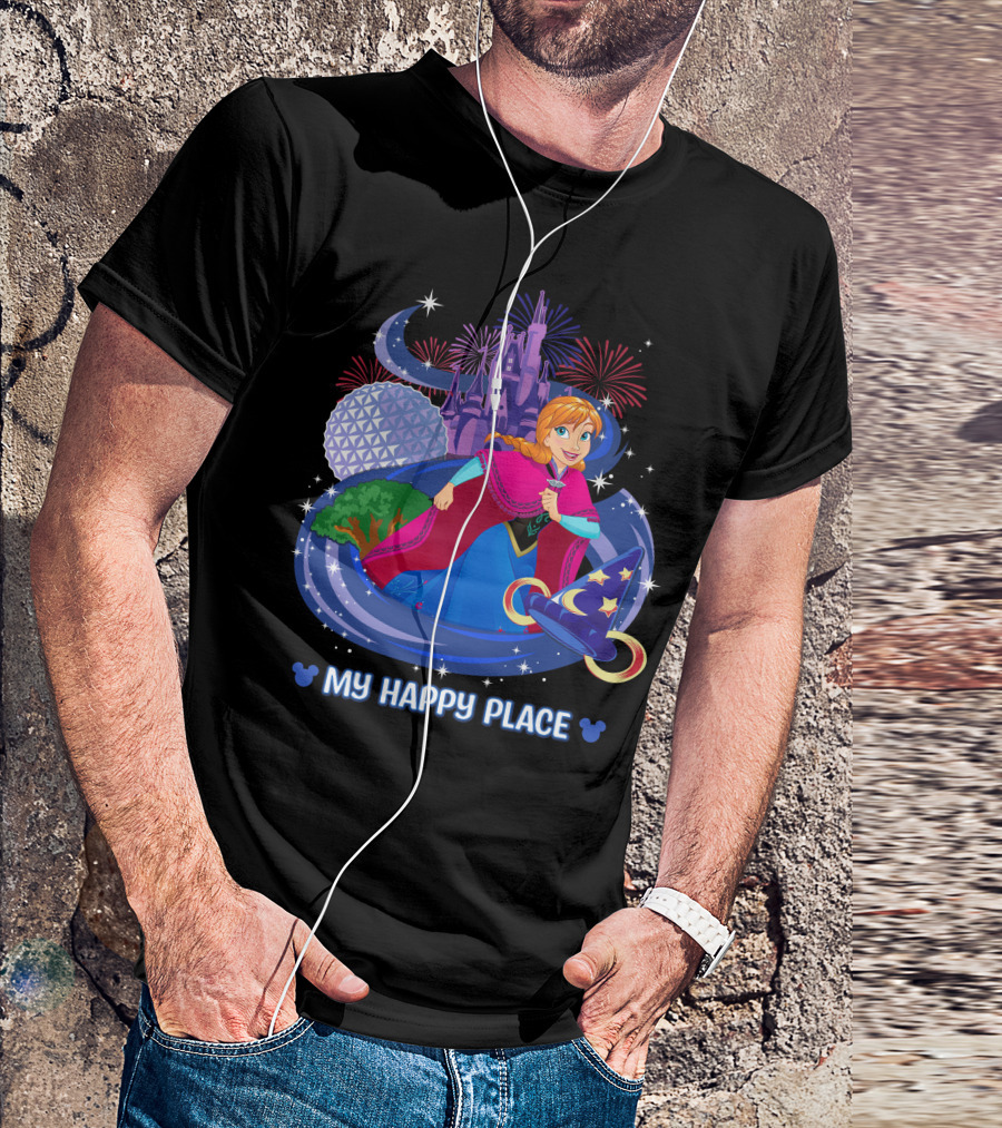 My Happy Place Anna Disney Parks Fireworks And Spaceship Earth T-Shirt