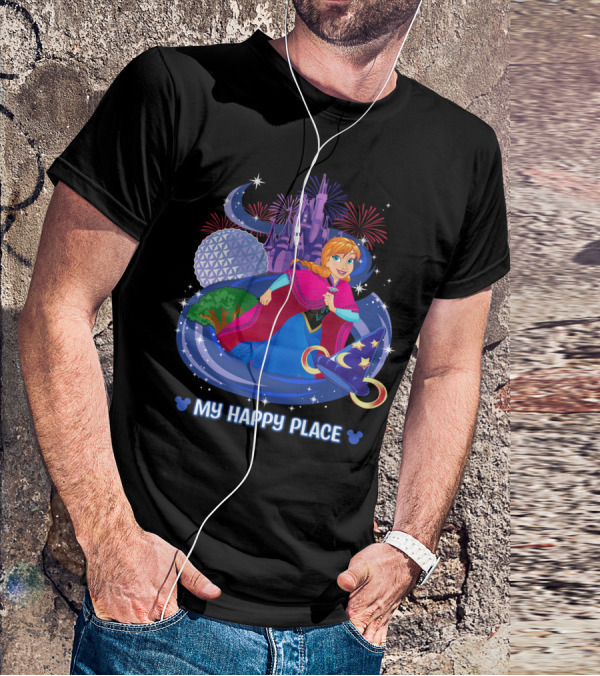 My Happy Place Anna Disney Parks Fireworks And Spaceship Earth T-Shirt