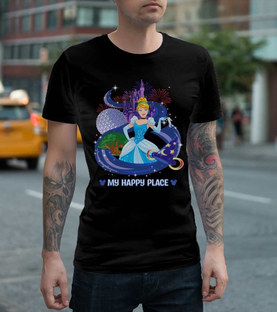 Cinderella My Happy Place Disney Castle Fireworks Epcot Sorcerer Hat T-Shirt