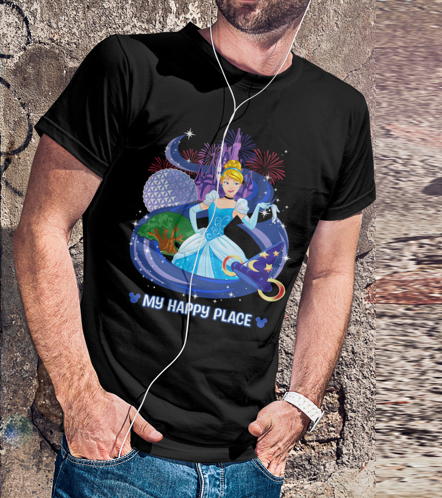 Cinderella My Happy Place Disney Castle Fireworks Epcot Sorcerer Hat T-Shirt