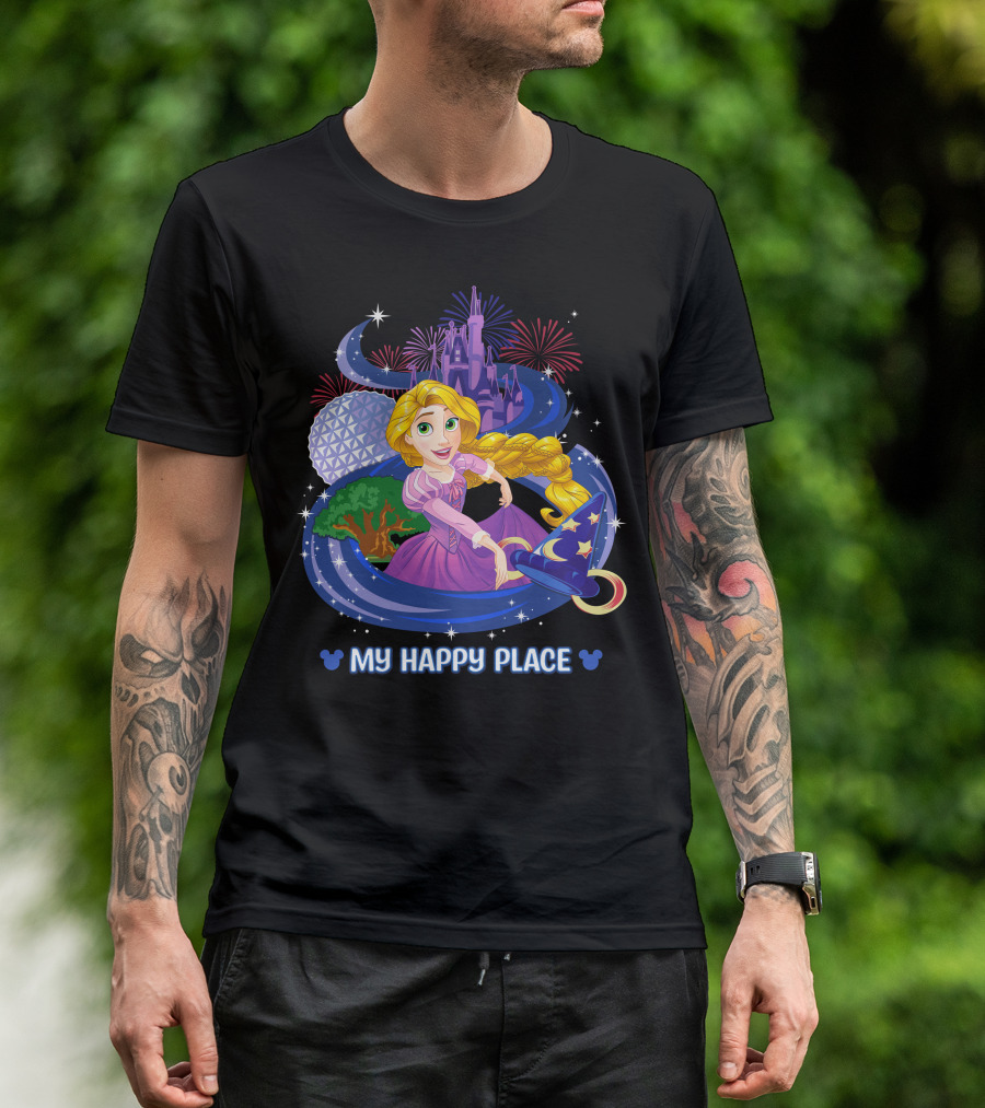 MY HAPPY PLACE RAPUNZEL DISNEY CASTLE FIREWORKS T-Shirt