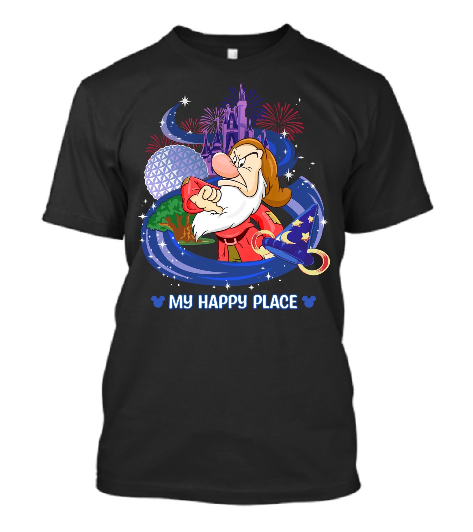 Grumpy My Happy Place Disney World Fireworks Mickey Ears T-Shirt