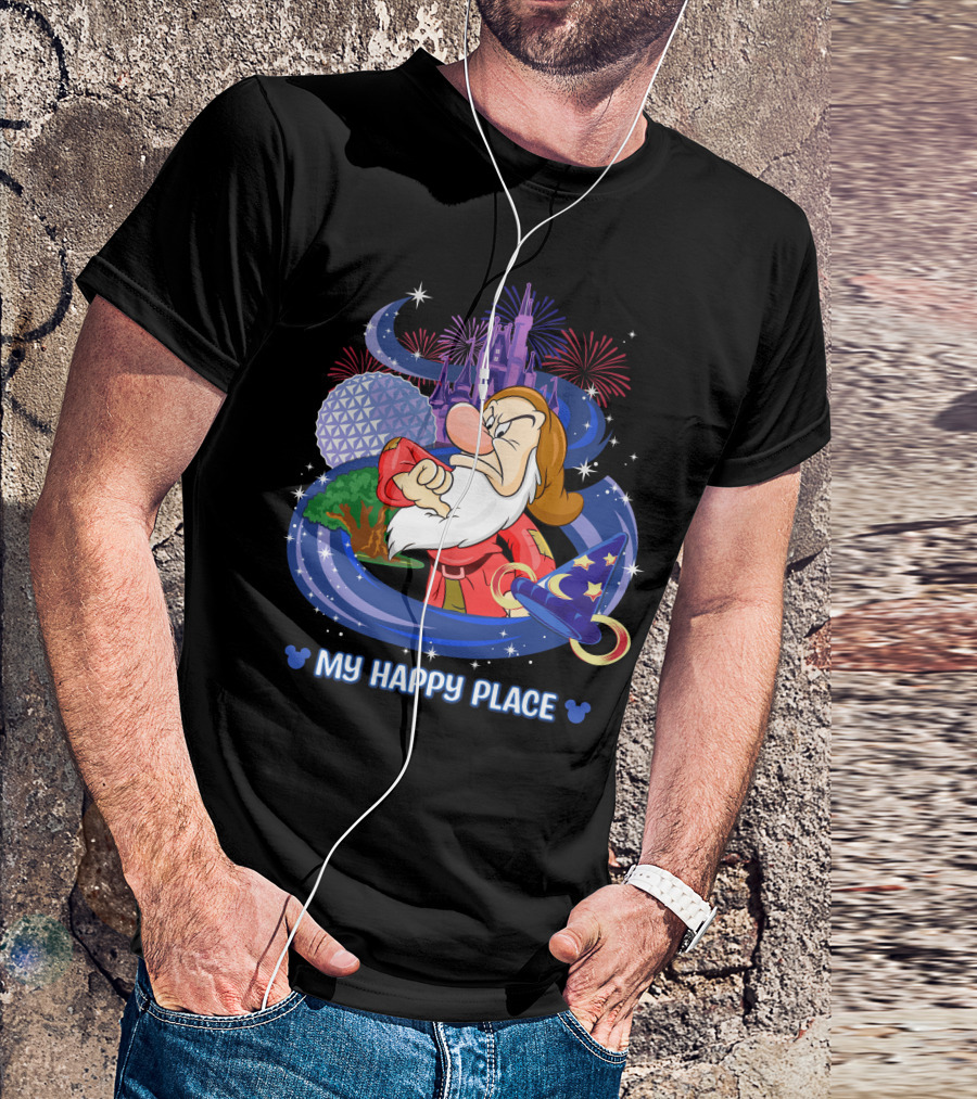 Grumpy My Happy Place Disney World Fireworks Mickey Ears T-Shirt