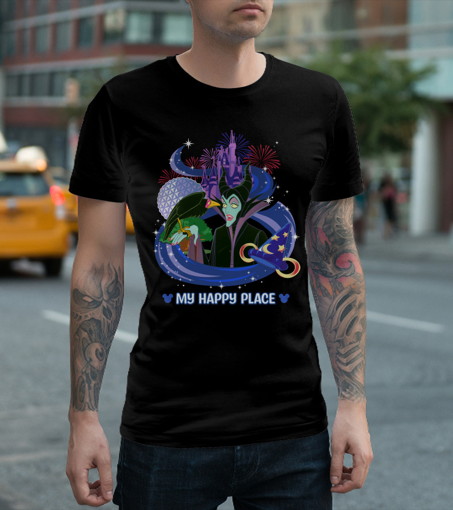 My Happy Place Maleficent Disney Castle Fireworks Magic Hat T-Shirt