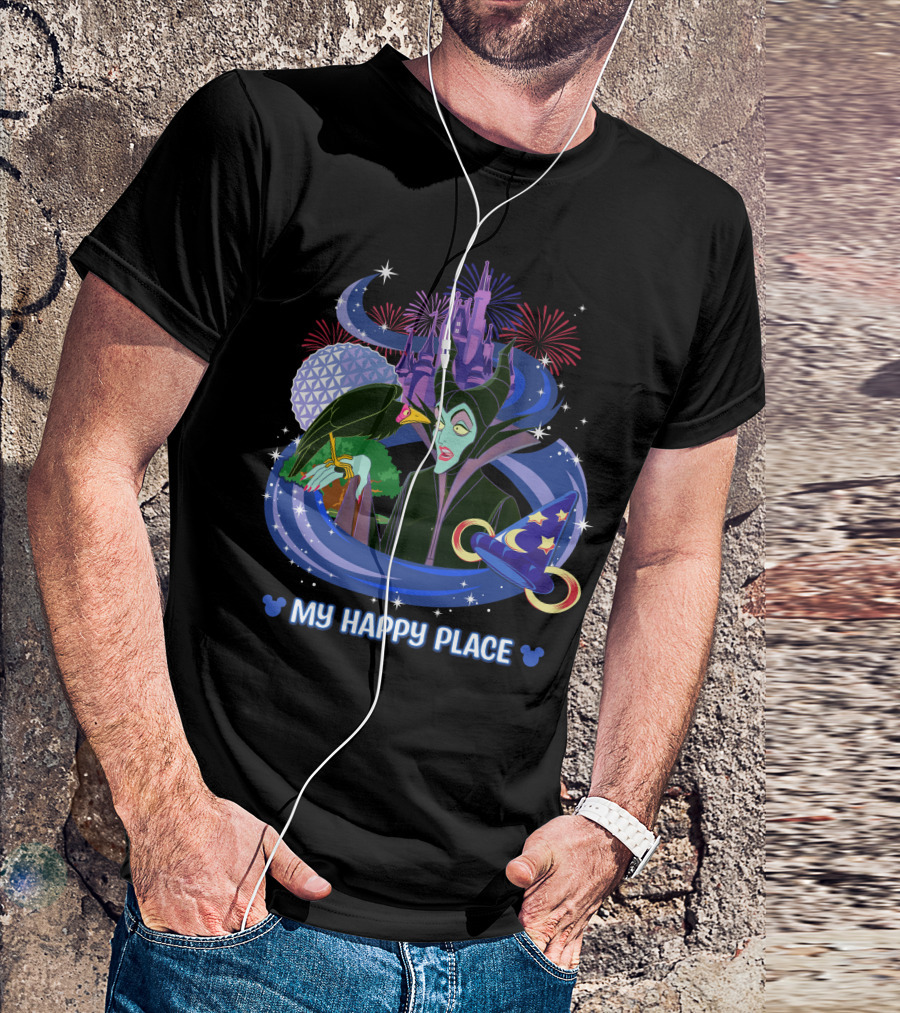 My Happy Place Maleficent Disney Castle Fireworks Magic Hat T-Shirt