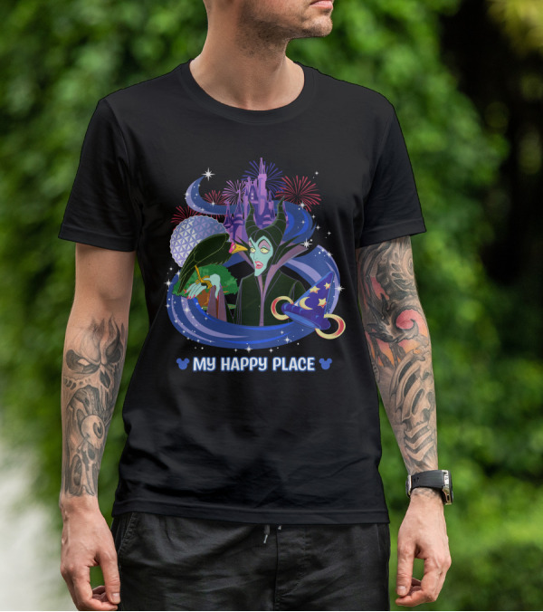 My Happy Place Maleficent Disney Castle Fireworks Magic Hat T-Shirt