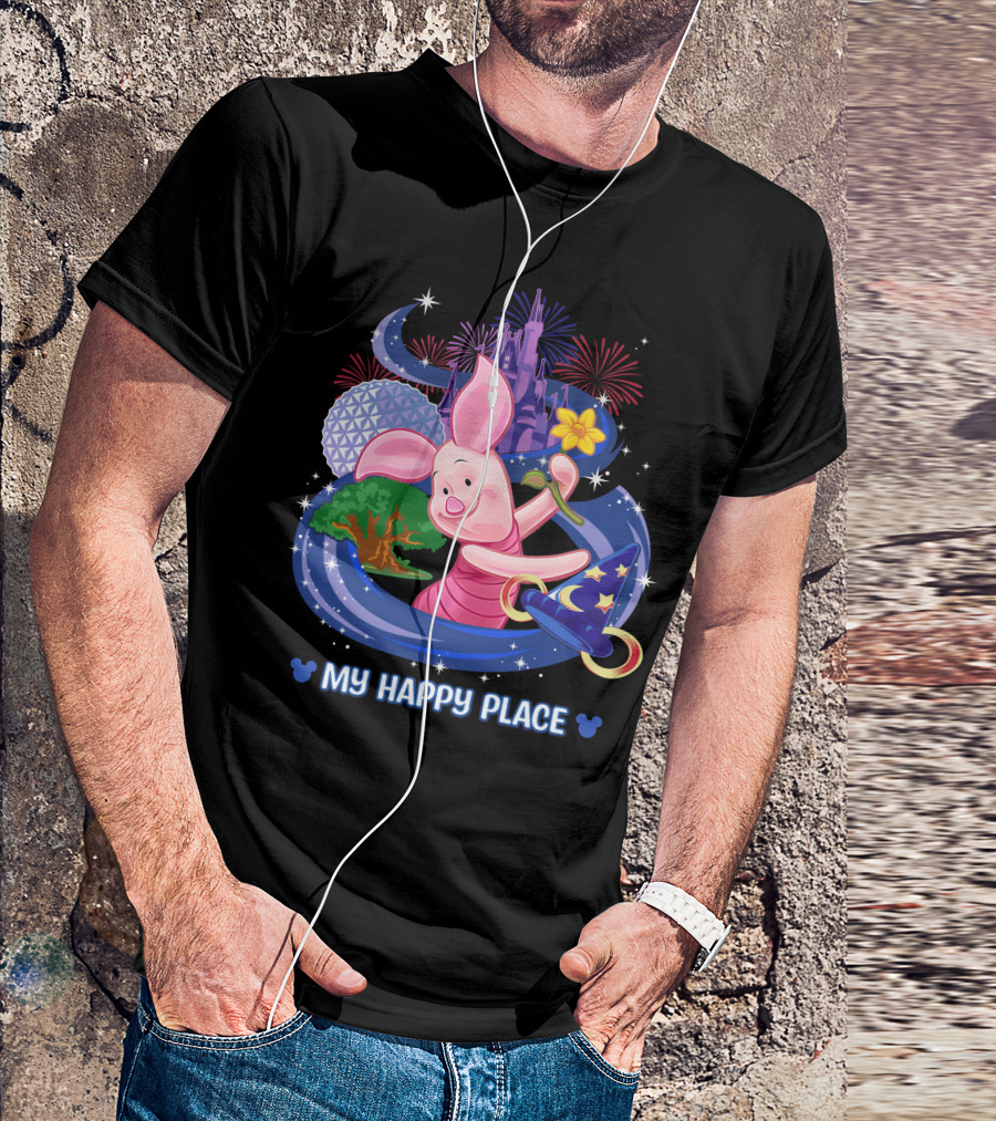 Piglet My Happy Place Disney Epcot Castle Fireworks T-Shirt
