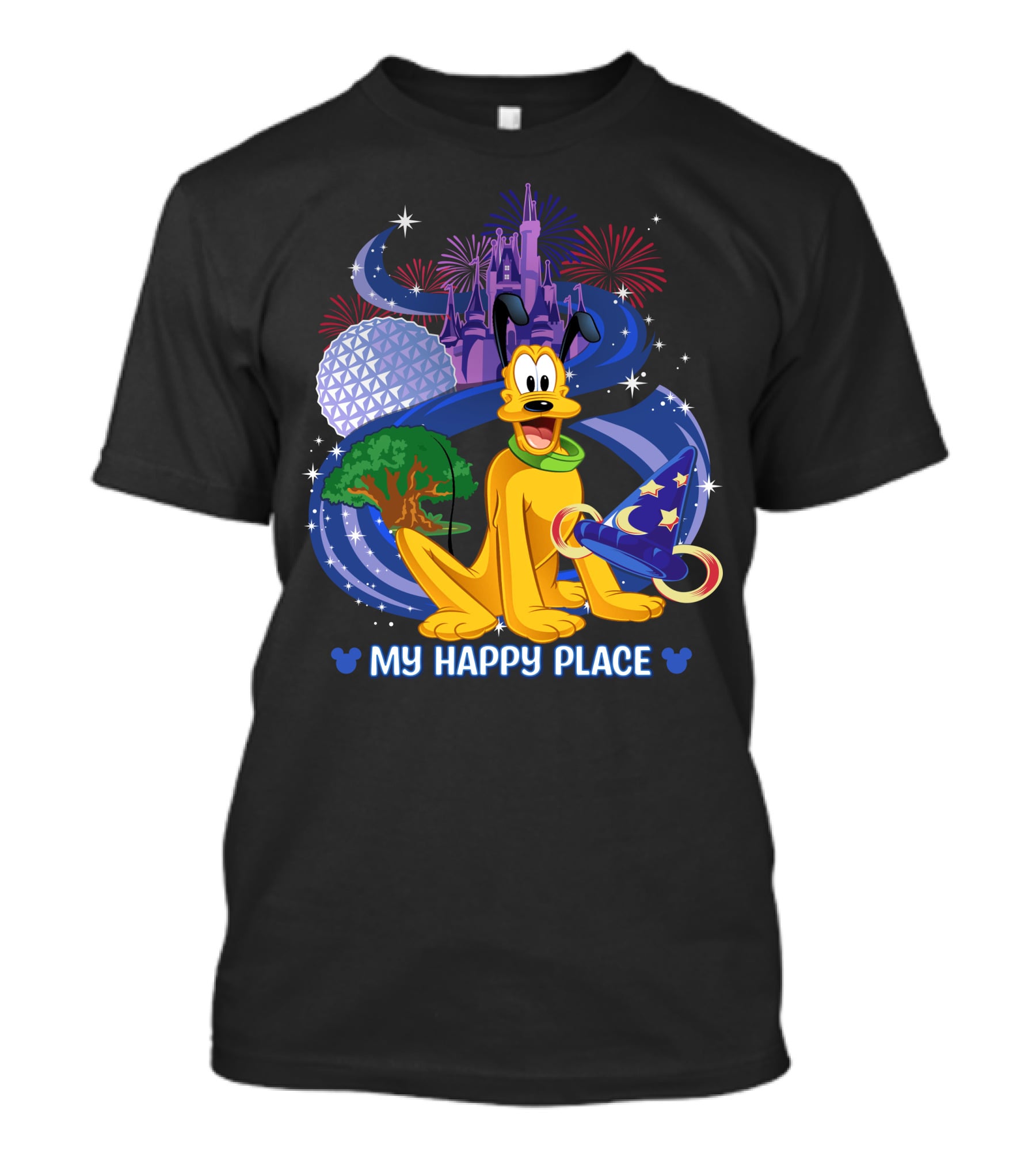 My Happy Place Pluto Disneyland Castle Fireworks Magic Hat T-Shirt