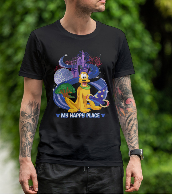 My Happy Place Pluto Disneyland Castle Fireworks Magic Hat T-Shirt