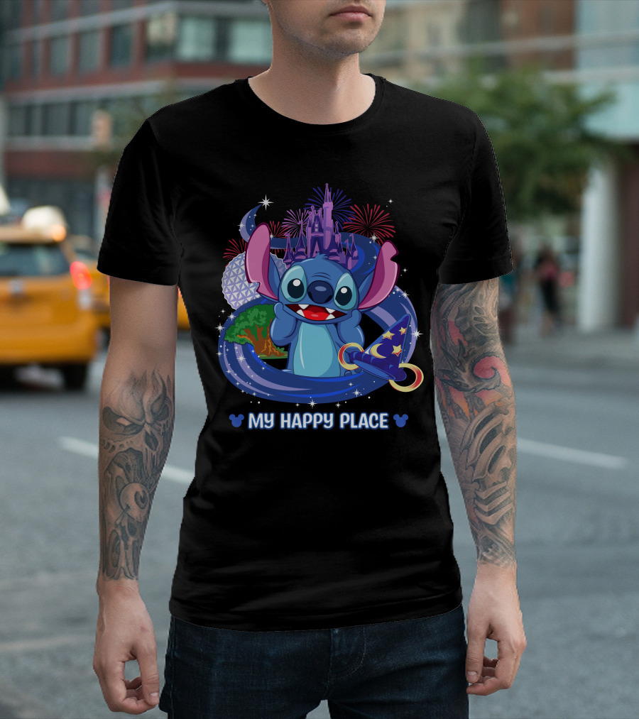 Stitch Disney My Happy Place Fireworks Castle Hat T-Shirt