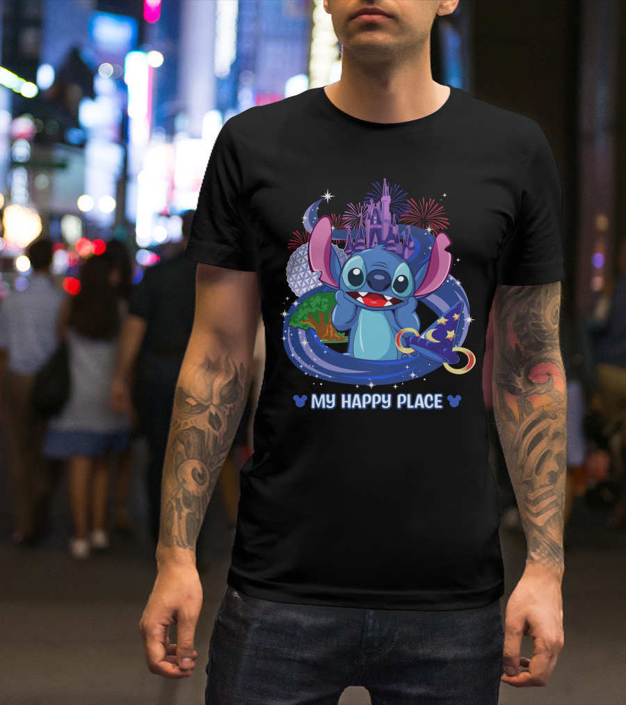 Stitch Disney My Happy Place Fireworks Castle Hat T-Shirt