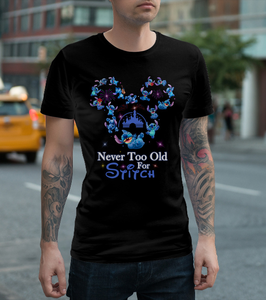 Never Too Old For Stitch Fireworks Castle Disney T-Shirt