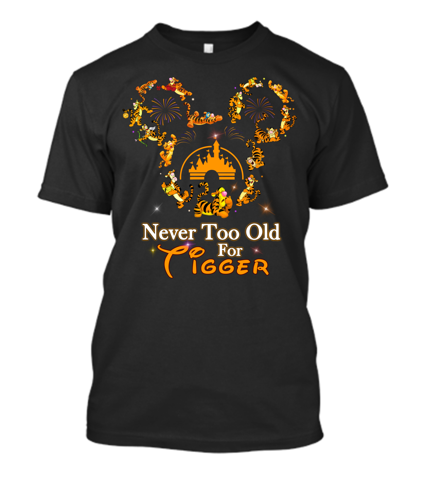 Never Too Old For Tigger Disney Fireworks Castle Mickey Head T-Shirt