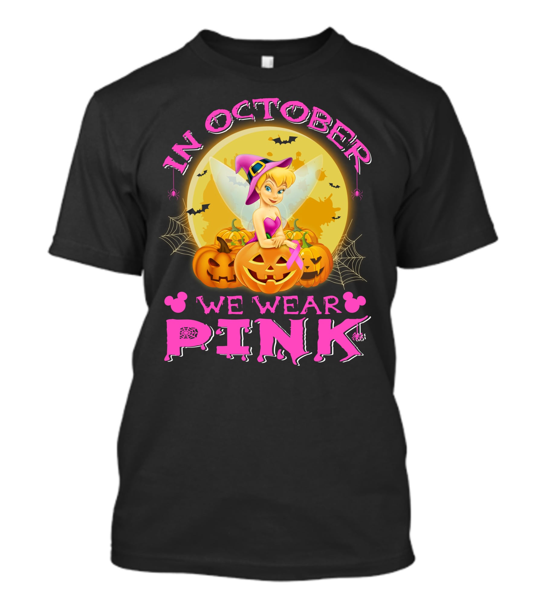 Tinker Bell In October We Wear Pink Halloween Pumpkins T-Shirt