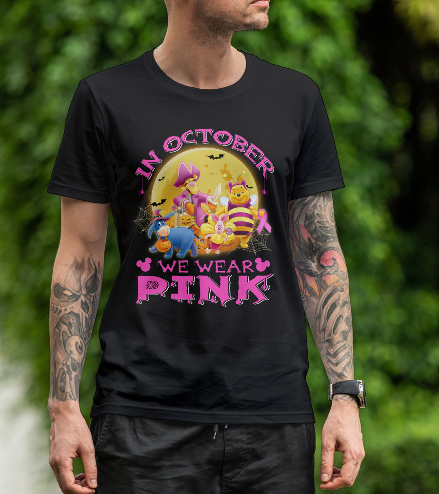 In October We Wear Pink Winnie The Pooh Halloween Breast Cancer Awareness T-Shirt