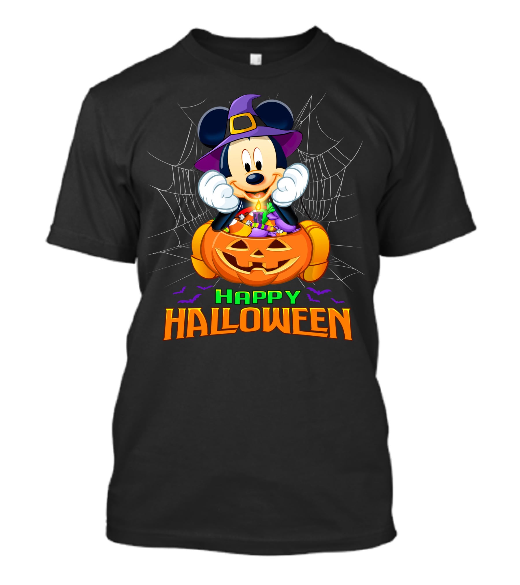 Happy Halloween Mickey Pumpkin And Spider Web T-Shirt