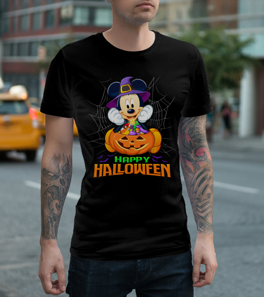 Happy Halloween Mickey Pumpkin And Spider Web T-Shirt