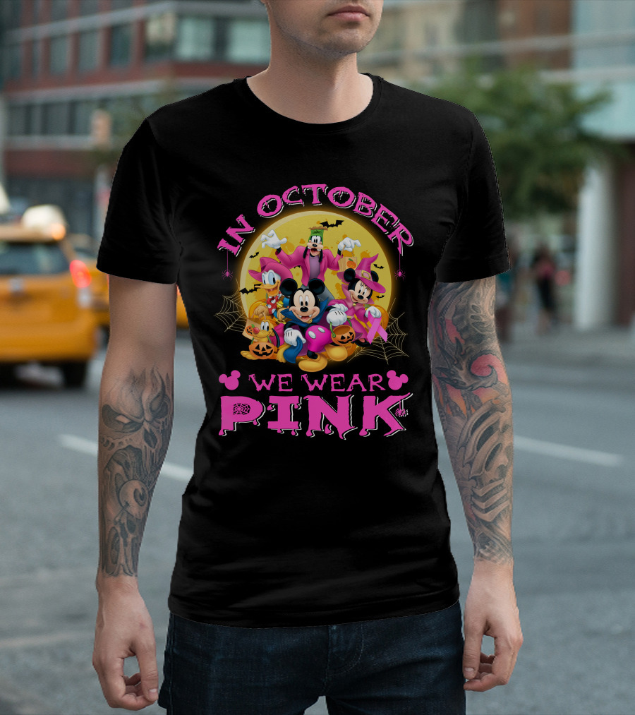 In October We Wear Pink Disney Halloween Characters T-Shirt