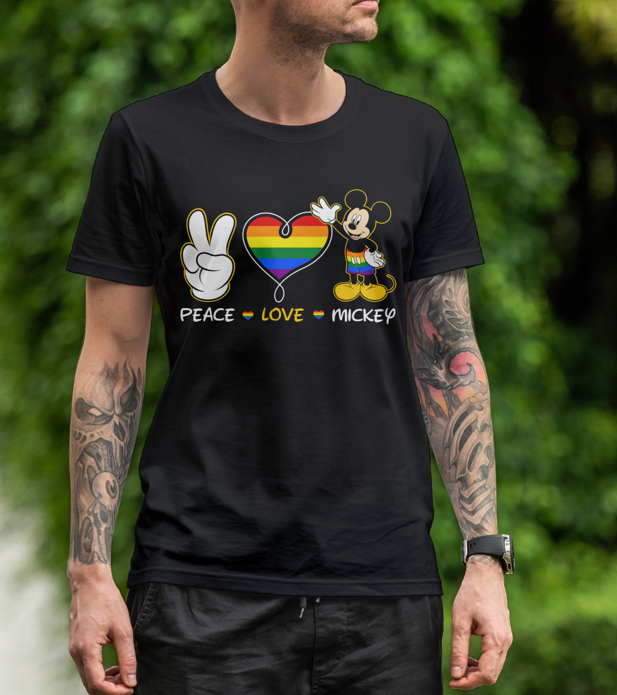 PEACE LOVE MICKEY Rainbow Pride T-Shirt
