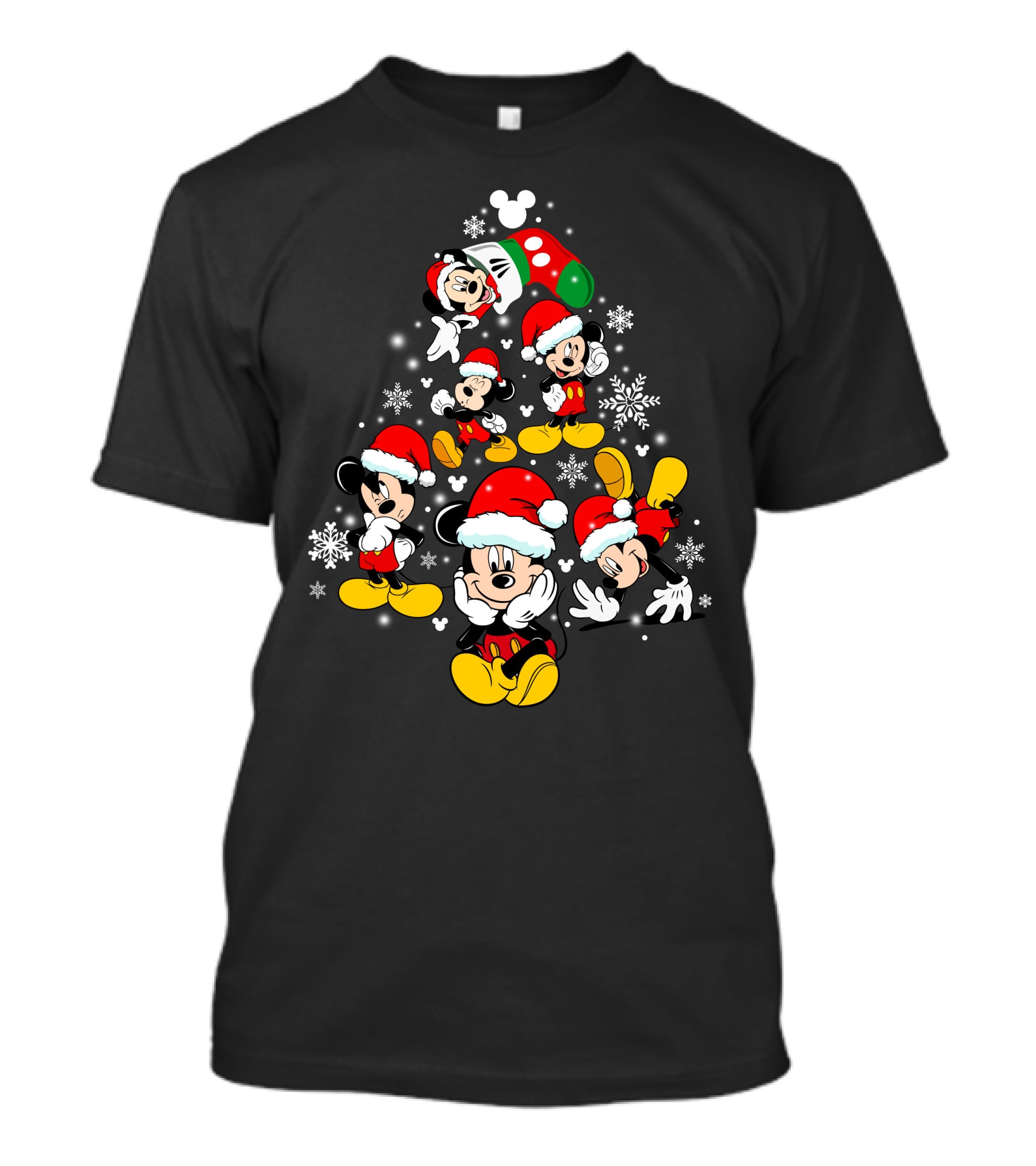 Mickey Mouse Christmas Santa Hat Snowflakes T-Shirt