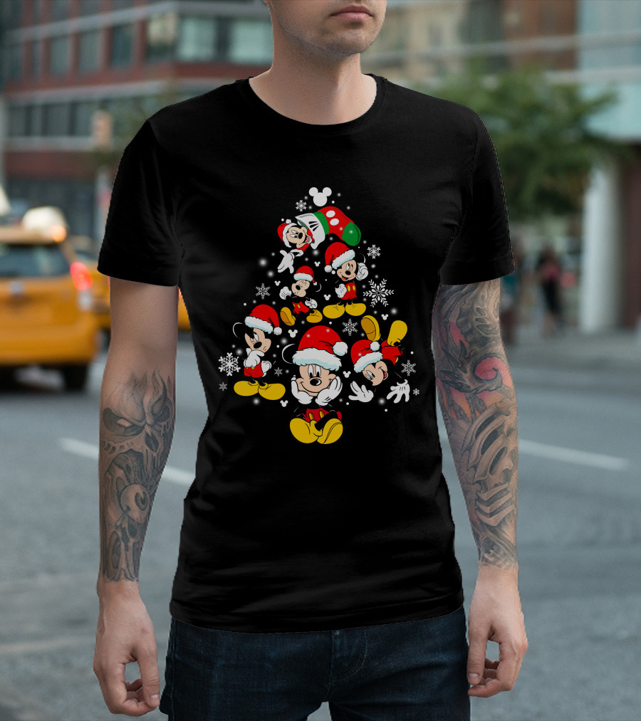 Mickey Mouse Christmas Santa Hat Snowflakes T-Shirt