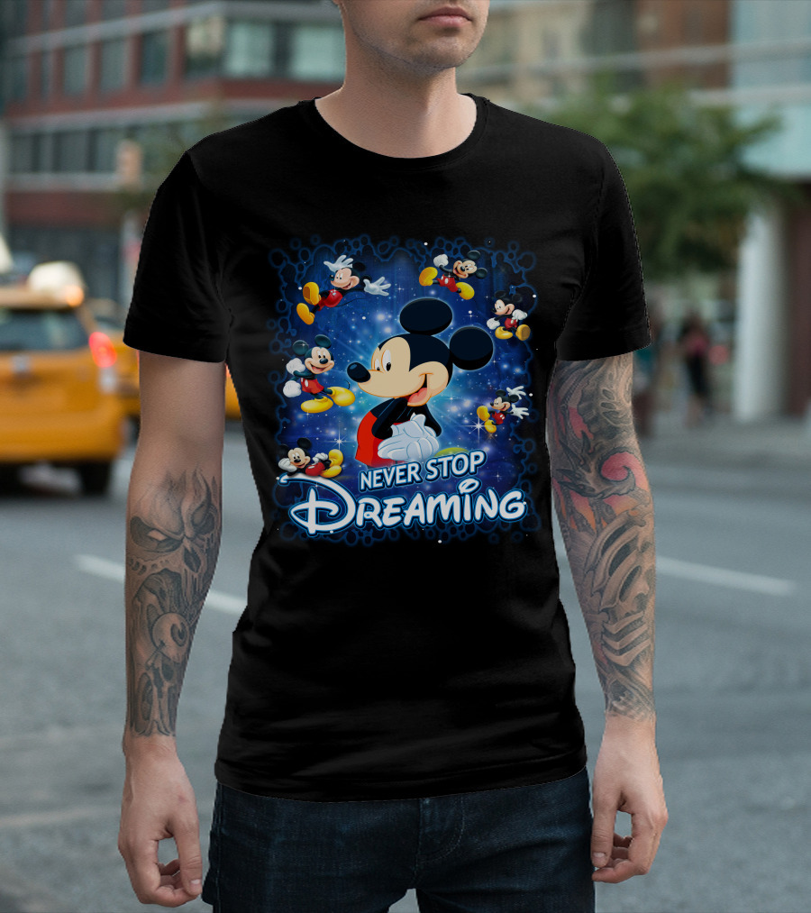 Never Stop Dreaming Mickey Mouse Disney Blue Stars T-Shirt