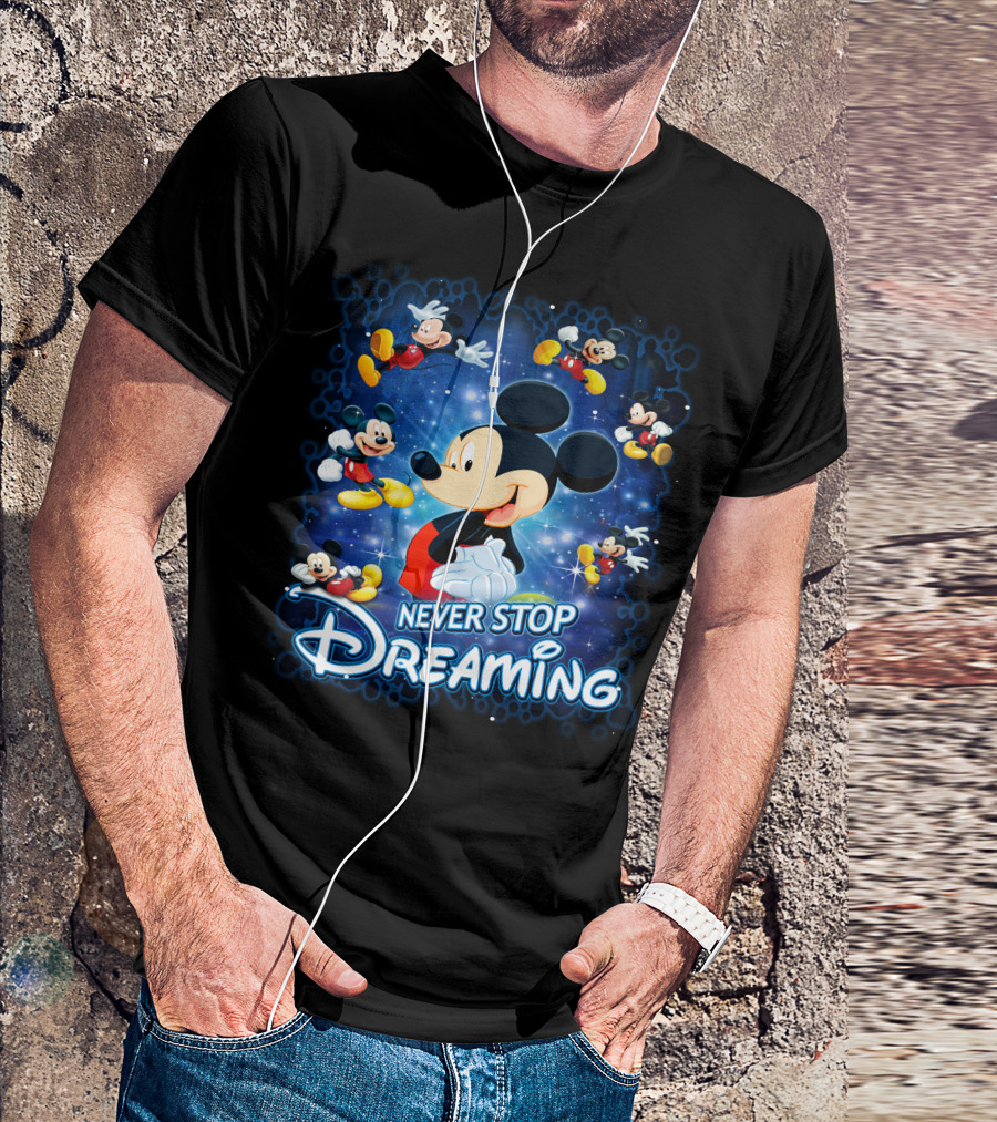Never Stop Dreaming Mickey Mouse Disney Blue Stars T-Shirt