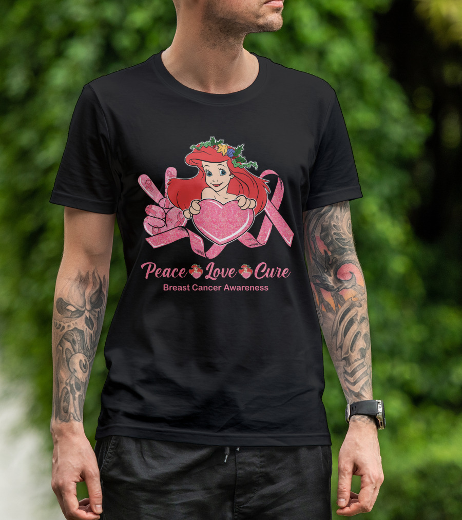 Peace Love Cure Ariel Breast Cancer Awareness T-Shirt